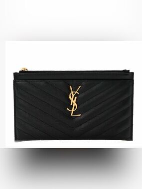 Saint Laurent Grain De Poudre Chevron
Monogram Bill Pouch Black Gold Zipper